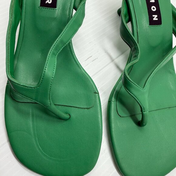 Simon Miller Green Kitten Heel Sandals Size 37 US 7 Vegan Leather Slip On Shoes - Picture 3 of 9